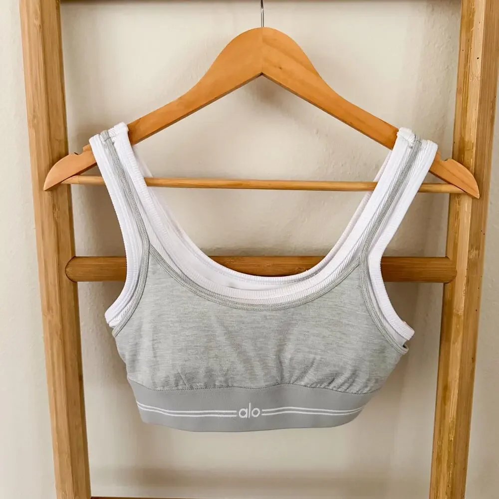 NWOT Alo Yoga Better Together Bra Heart Throb Shorts Set Gray XS S